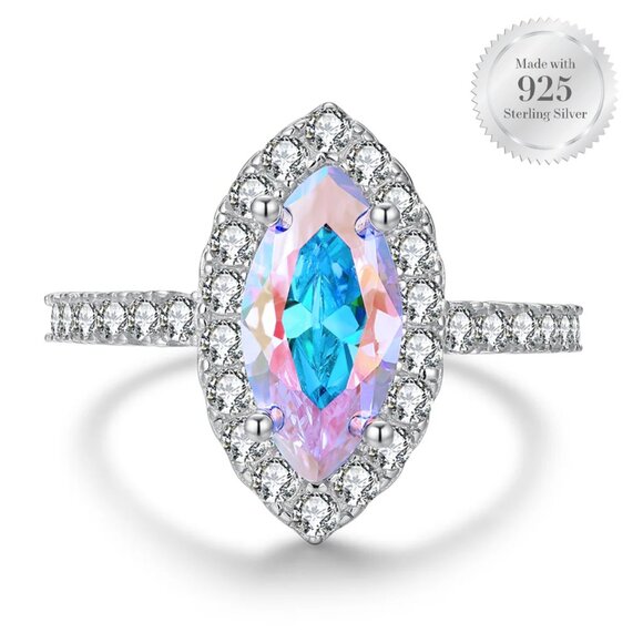 Marquise Aurora Borealis stone ring, size 9, 925 Sterling Silver Charmed Aroma - Picture 1 of 11